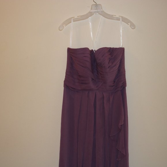 David's Bridal Strapless Crinkle Chiffon Dress With Cascade Skirt Wisteria - Picture 8 of 8
